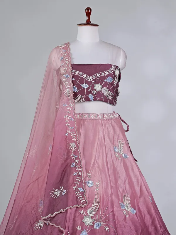 Purple silk lehenga choli with cutdana and sequins work
