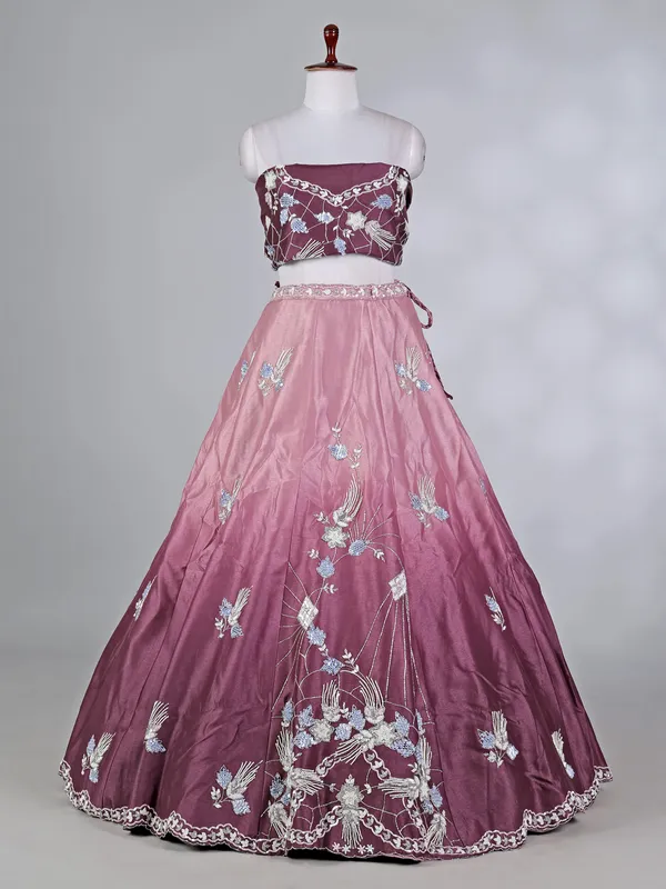 Purple silk lehenga choli with cutdana and sequins work