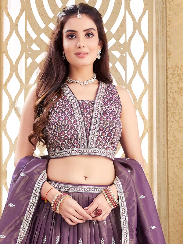 Purple silk lehenga choli with embroidery