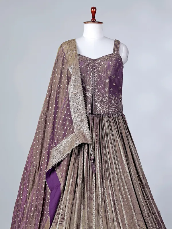 Purple silk lehenga choli with mirror work