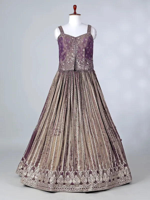 Purple silk lehenga choli with mirror work