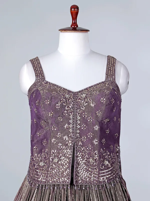 Purple silk lehenga choli with mirror work