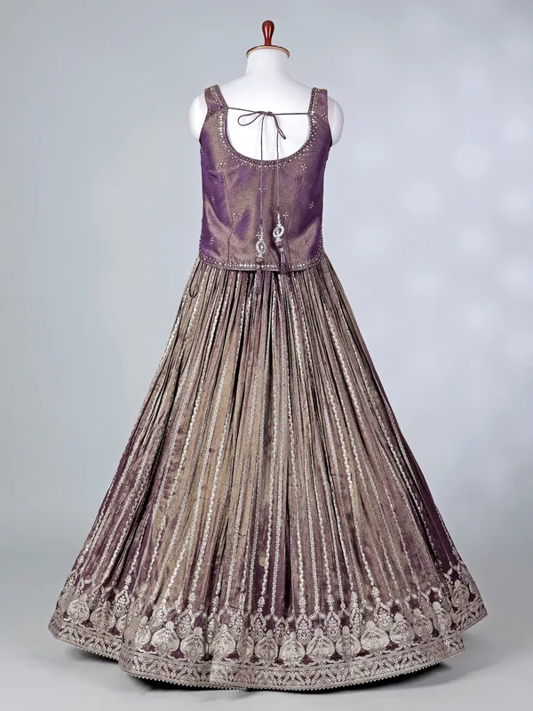 Purple silk lehenga choli with mirror work