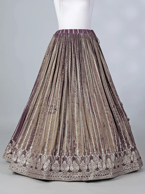 Purple silk lehenga choli with mirror work