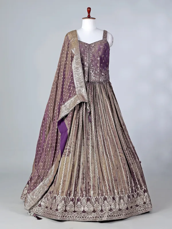 Purple silk lehenga choli with mirror work