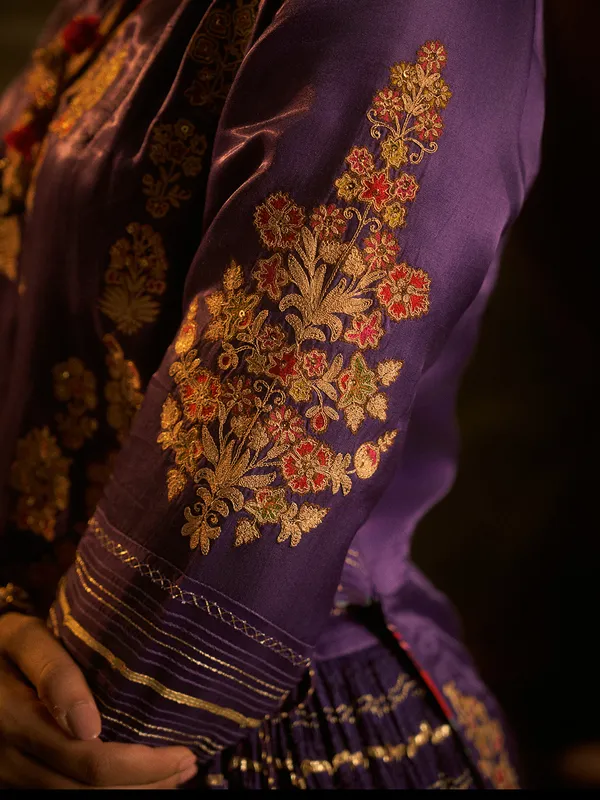 Purple silk lehenga choli with resham work