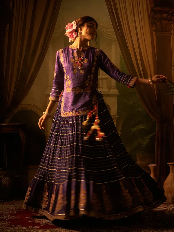 Purple silk lehenga choli with resham work