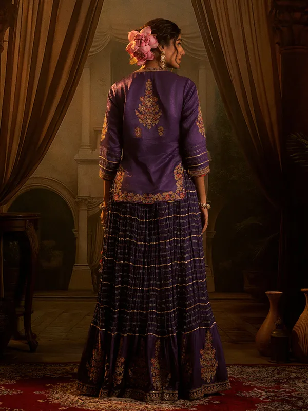 Purple silk lehenga choli with resham work