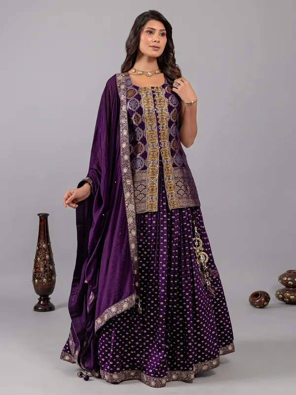 Purple silk lehenga suit for women
