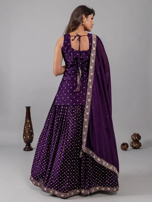Purple silk lehenga suit for women