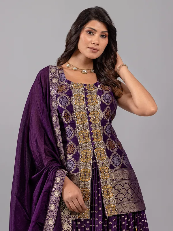 Purple silk lehenga suit for women