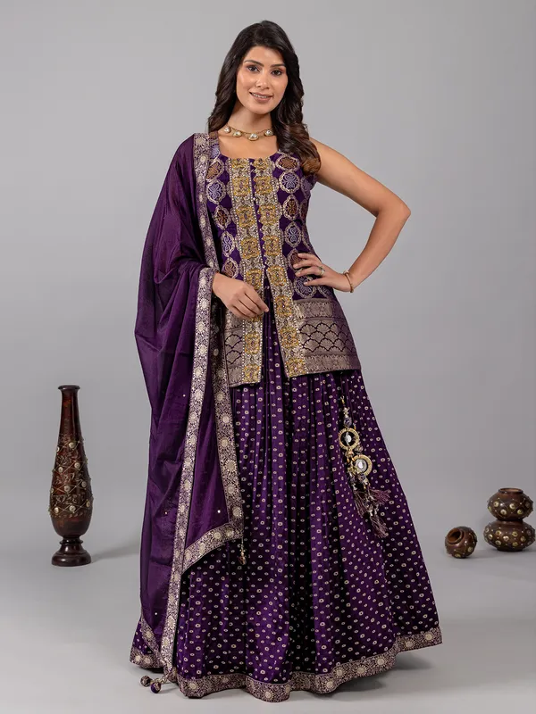 Purple silk lehenga suit for women
