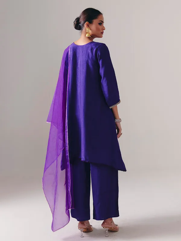 Purple silk pakistani palazzo suit with dupatta