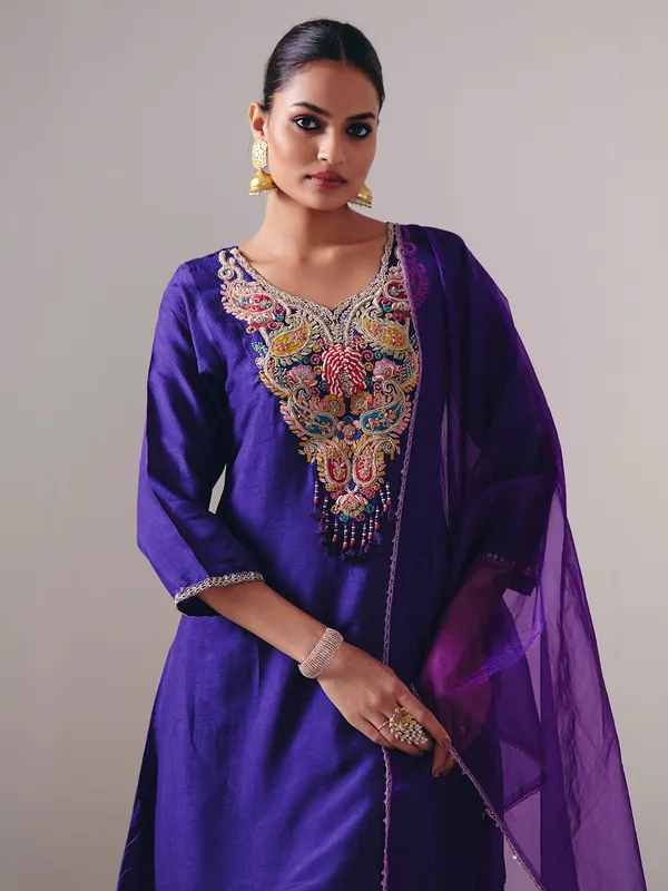 Purple silk pakistani palazzo suit with dupatta