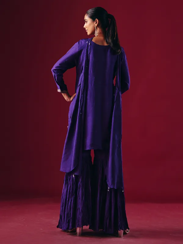 Purple silk pakistani sharara suit