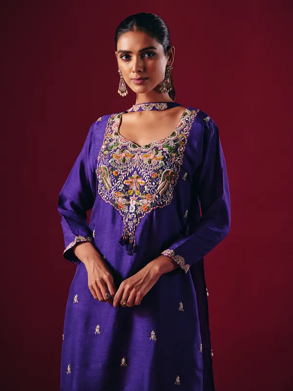 Purple silk pakistani sharara suit