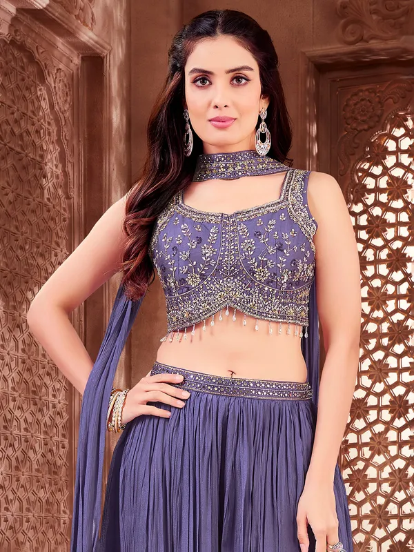 Purple silk palazzo suit for festive wear
