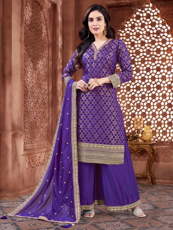 Purple silk palazzo suit for women