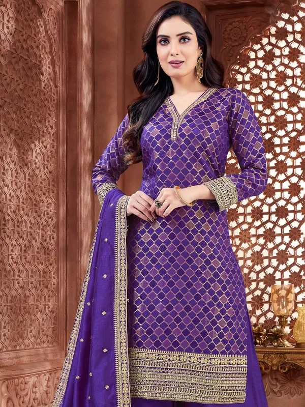 Purple silk palazzo suit for women