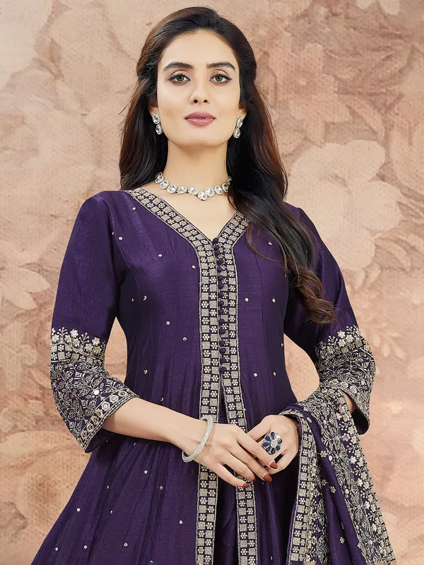 Purple silk palazzo suit in pakistani suit