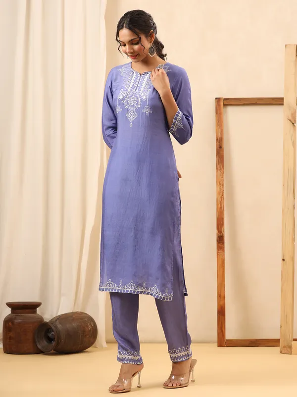 Purple silk printed casual kurti set