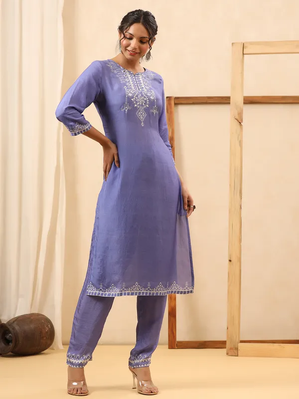 Purple silk printed casual kurti set