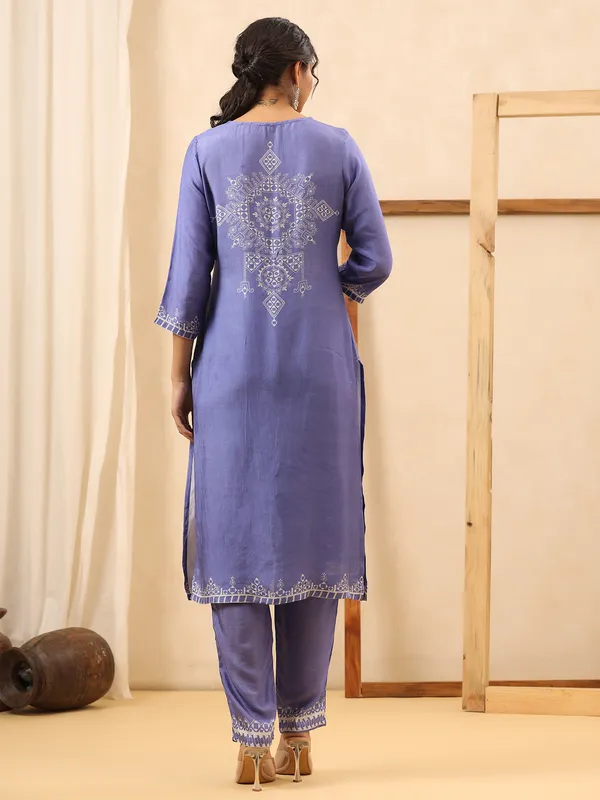 Purple silk printed casual kurti set