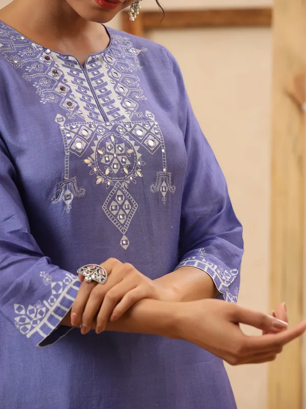 Purple silk printed casual kurti set