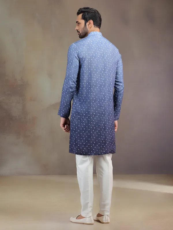 Purple silk printed kurta suit for men
