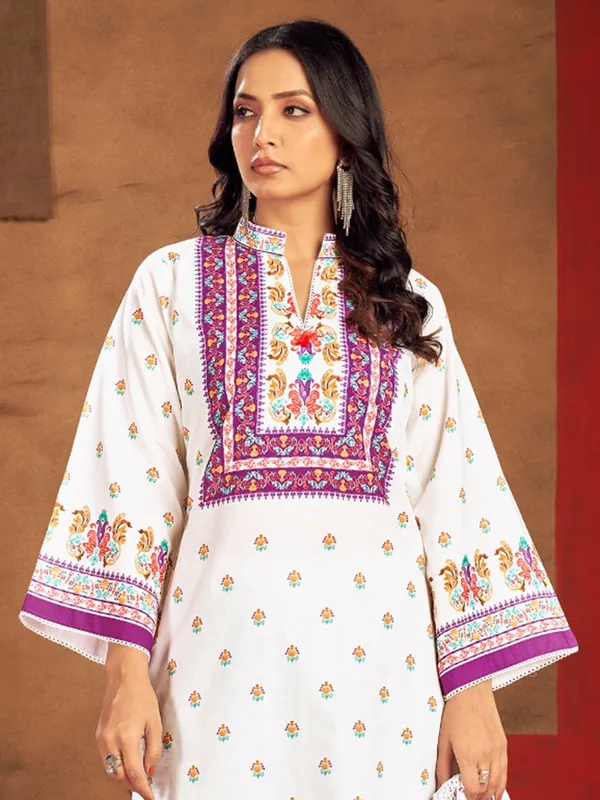 Purple silk printed kurti set for women