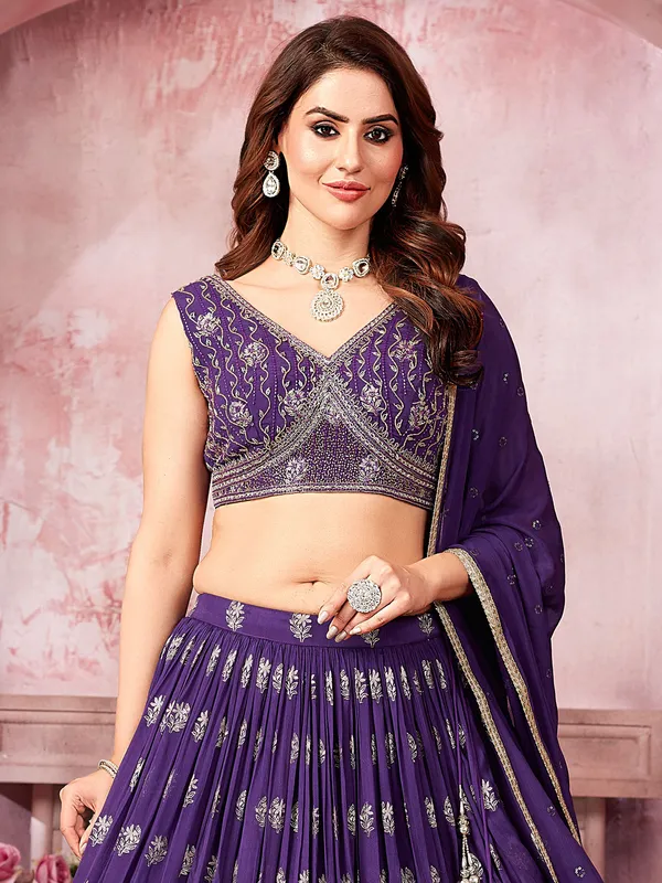 Purple silk printed lehenga choli for wedding