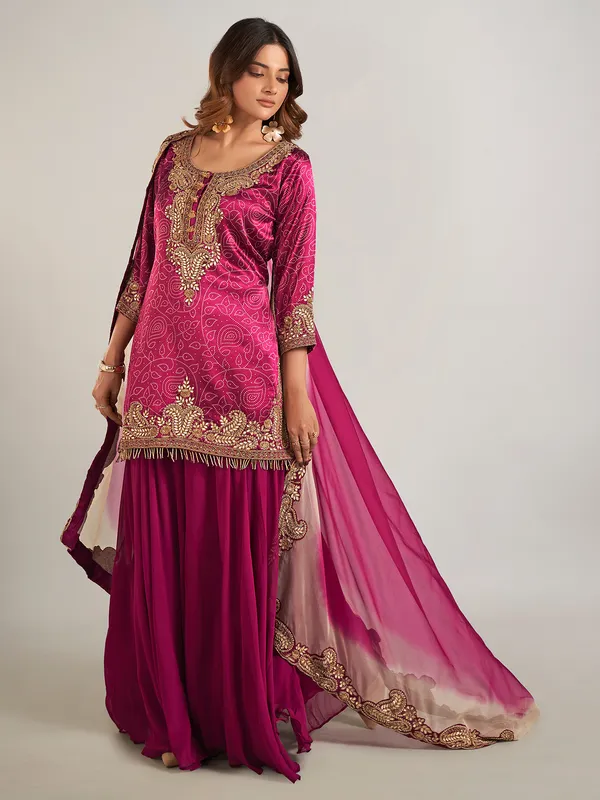 Purple silk printed pakistani palazzo suit