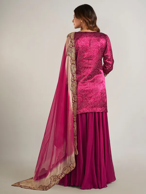 Purple silk printed pakistani palazzo suit