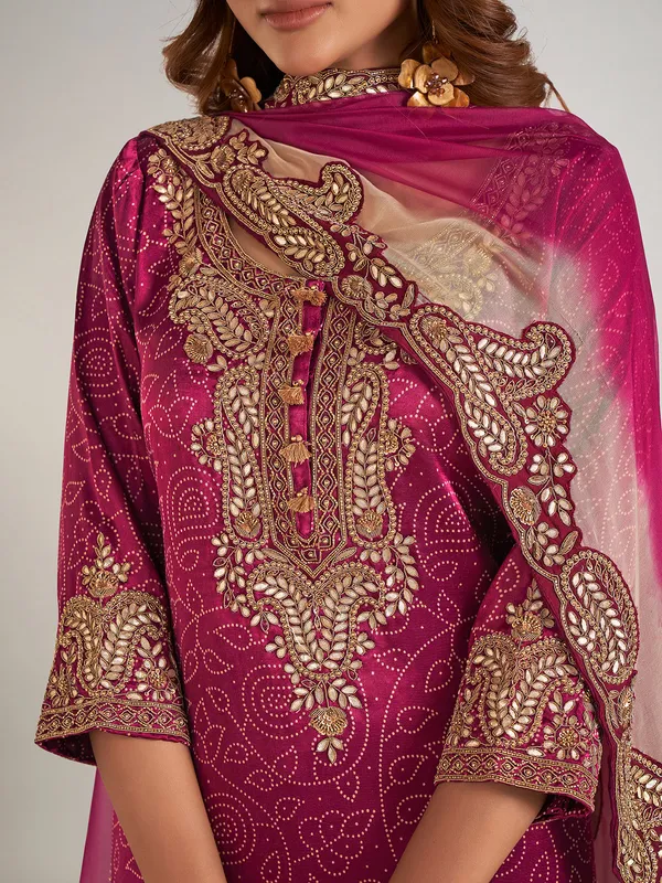 Purple silk printed pakistani palazzo suit