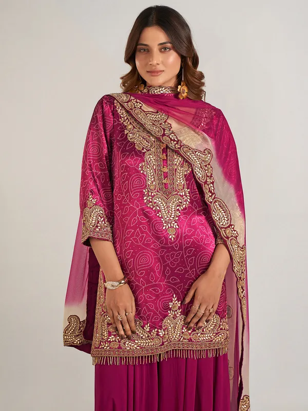 Purple silk printed pakistani palazzo suit