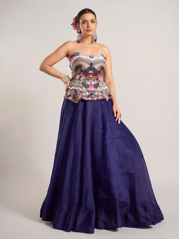 Purple silk reception wear lehenga choli