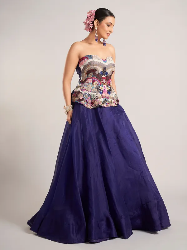Purple silk reception wear lehenga choli
