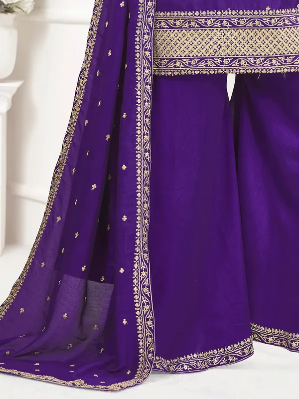 Purple silk resham sequins palazzo suit