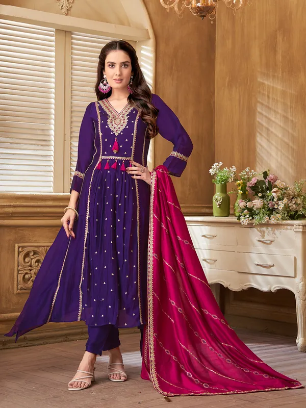 Purple silk salwar kameez with sequins work