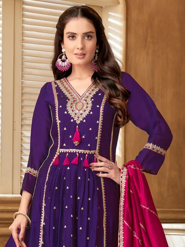 Purple silk salwar kameez with sequins work