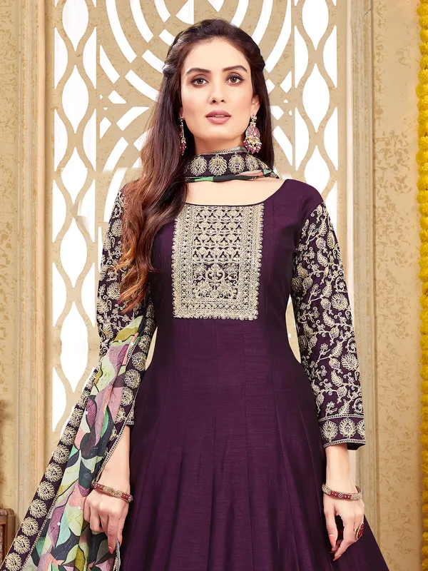 Purple silk salwar suit for festival