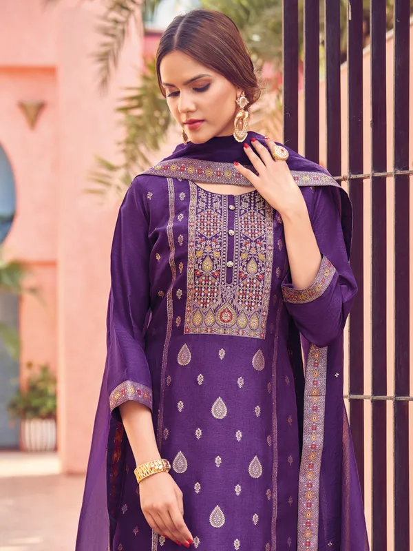 Purple silk salwar suit for festive