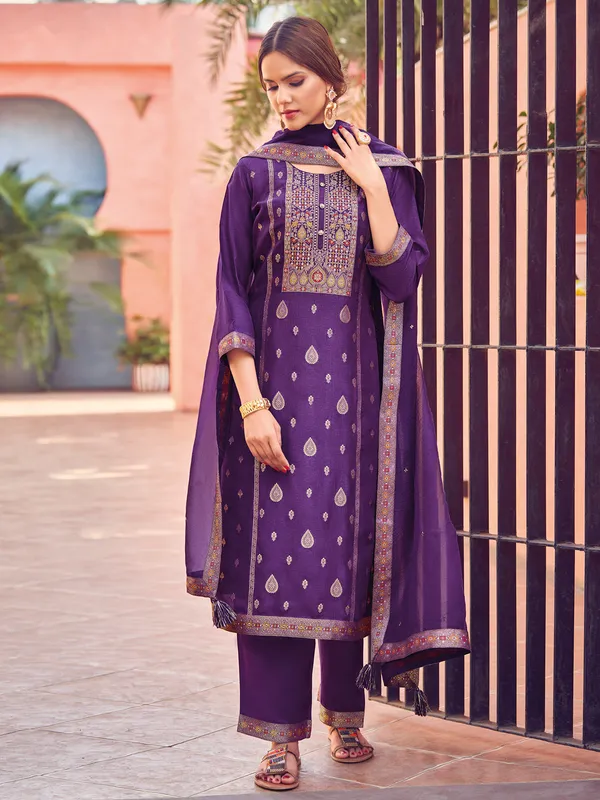 Purple silk salwar suit for festive