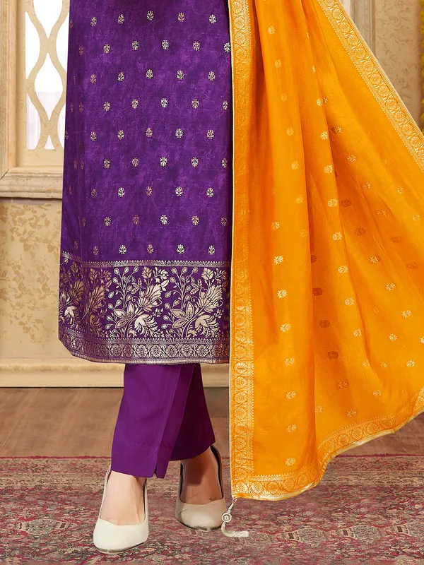 Purple silk salwar suit with cutdana and resham glam