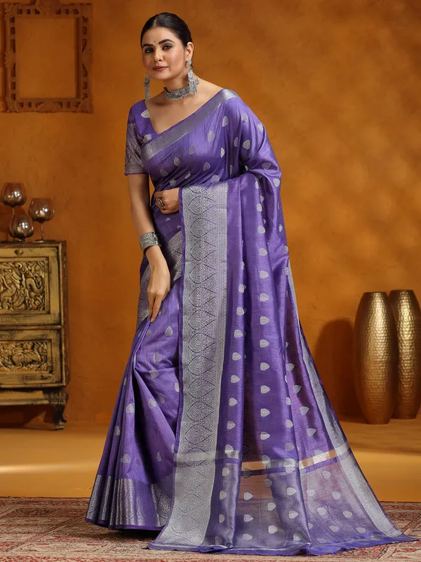 Purple silk saree for fetive wear