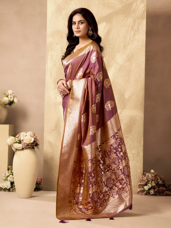 Purple silk saree for glam festive look