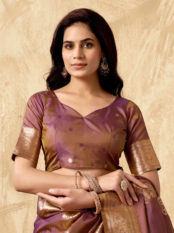 Purple silk saree for glam festive look