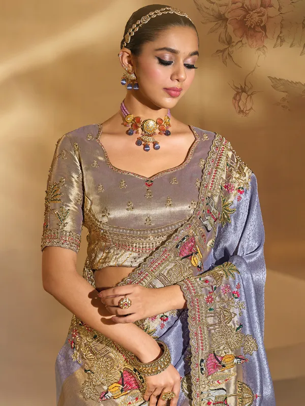 Purple silk saree for wedding celebration