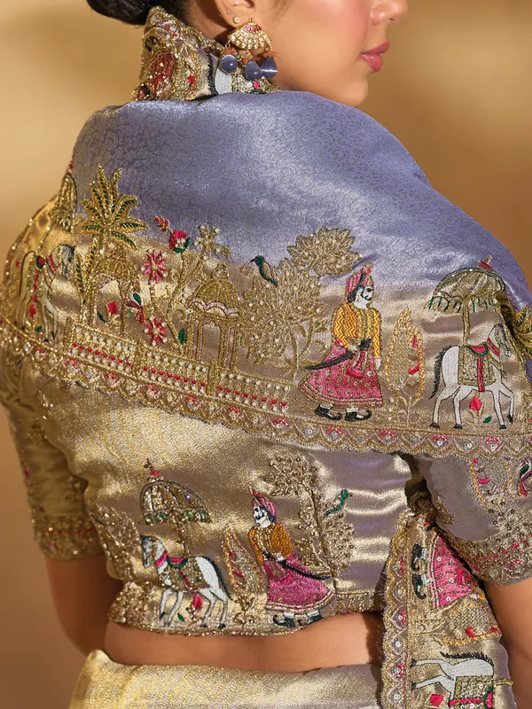 Purple silk saree for wedding celebration