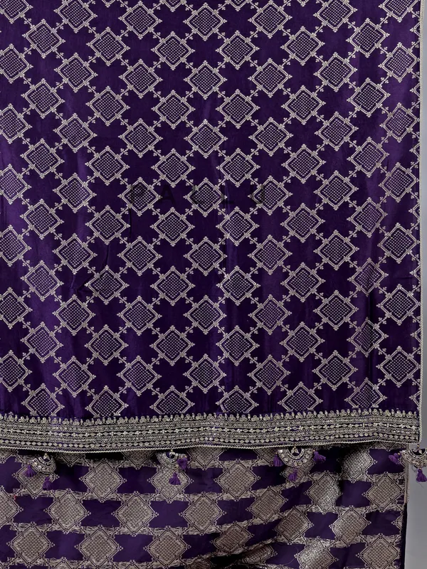 Purple silk saree ready made blouse with zari embellishments